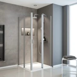 Schulte Eckeinstieg 4-teilig Sunny Alu-Natur Echtglas Klar Hell 192 Cm X 80 Cm